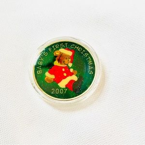 BABY'S FIRST CHRISTMAS COIN 1 TROY OUNCE .999 FINE SILVER COLORIZED 2007